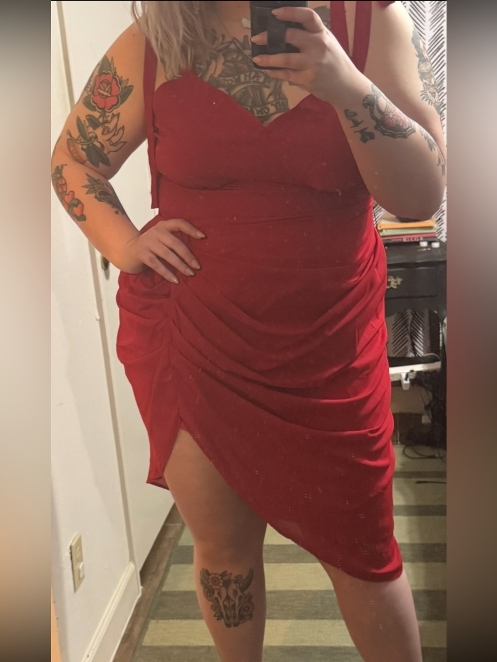 Cider Red Draped Midi Dress bow tie sleeves  3x